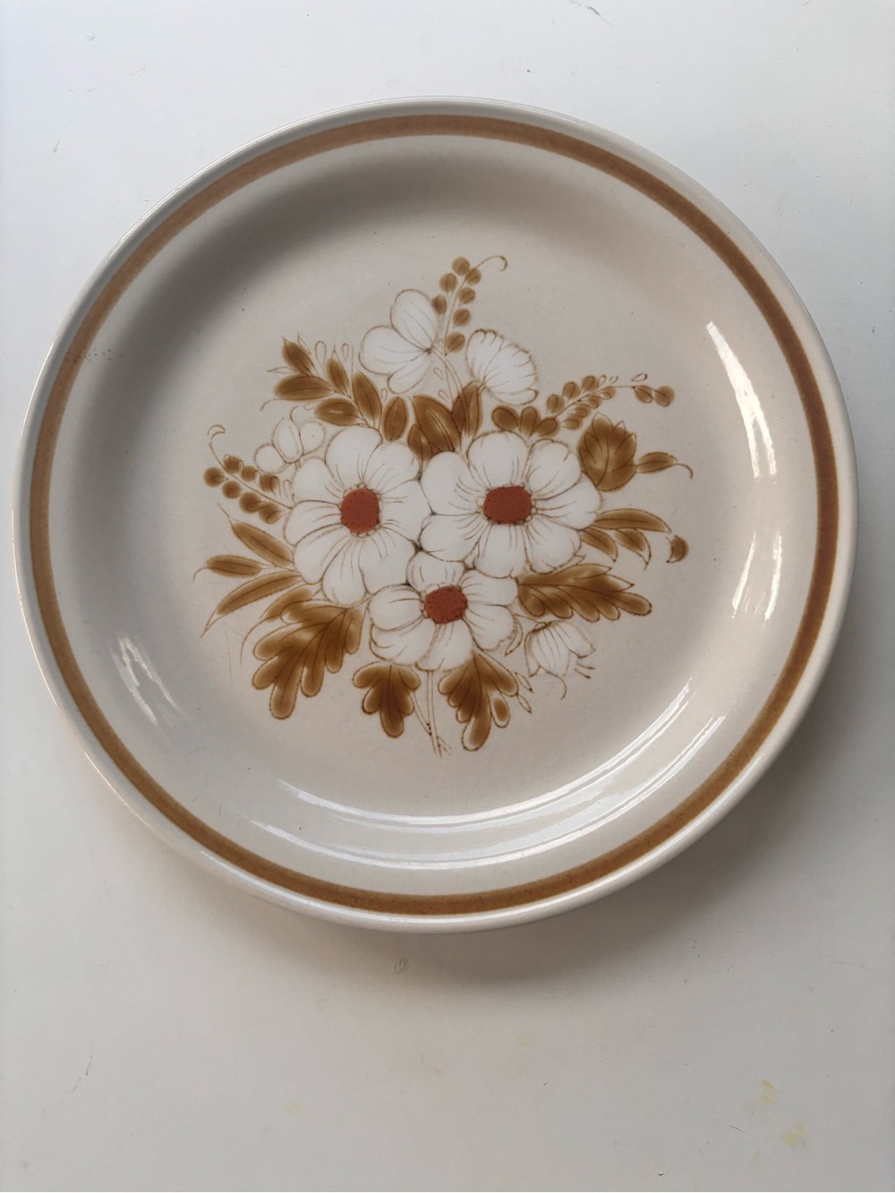 Floral Stoneware Dinner Plate in Cream and Brown